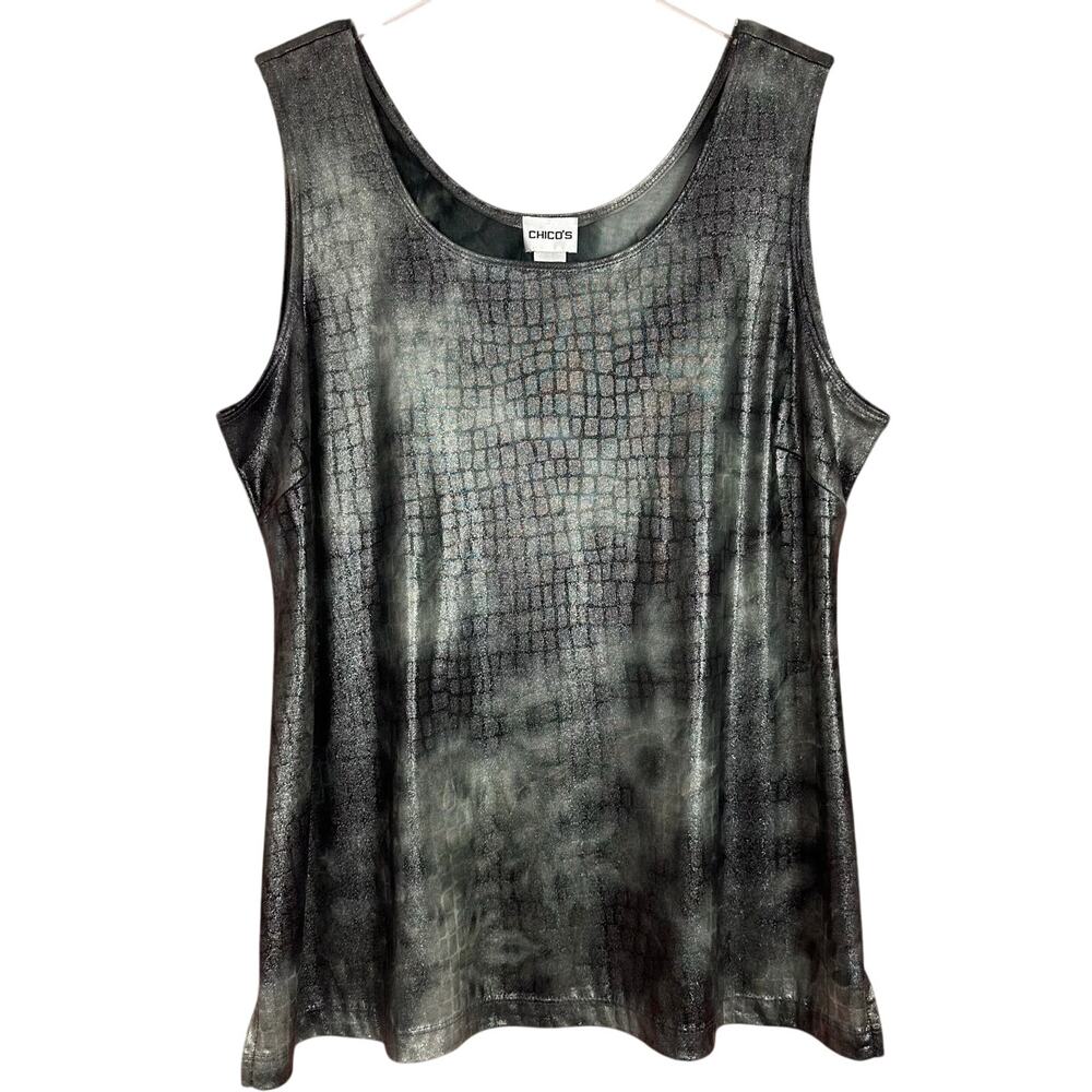 Chico's Snake Print Shiny Tank Top Spandex Gray Black Size 3 / US XL